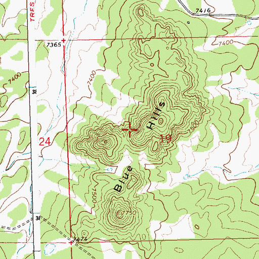 Topographic Map of Blue Hills, NM