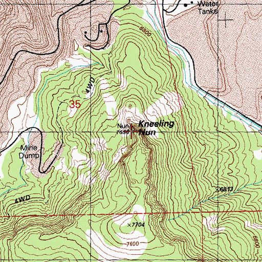 Topographic Map of Kneeling Nun, NM