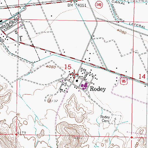 Topographic Map of Rodey, NM