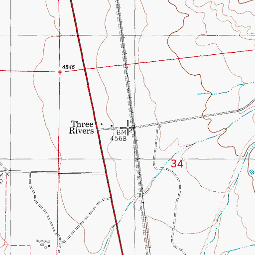 Topographic Map of Three Rivers, NM