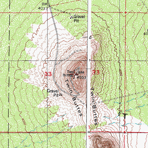 Topographic Map of Twin Buttes, NM