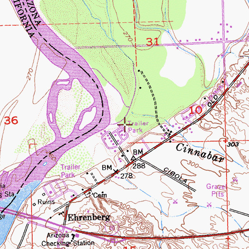 Topographic Map of Parker Valley, AZ
