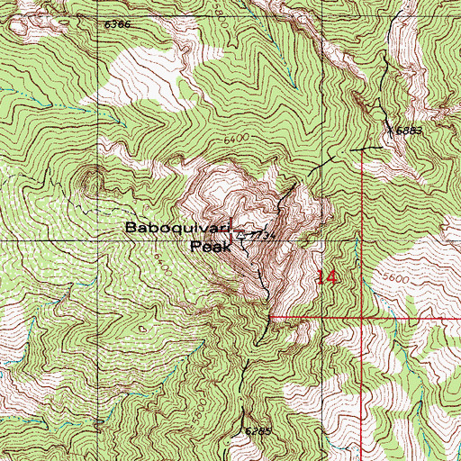 Topographic Map of Baboquivari Peak, AZ