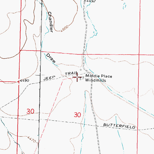 Topographic Map of Middle Place Windmills, NM
