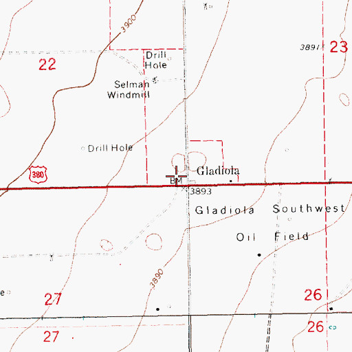 Topographic Map of Gladiola, NM