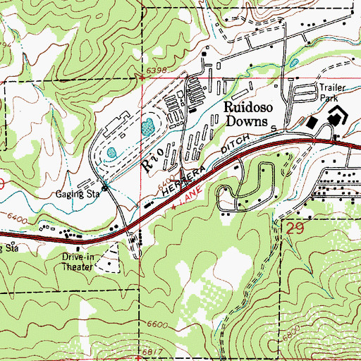 Topographic Map of Ruidoso Downs, NM