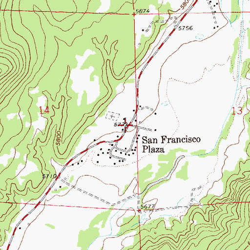 Topographic Map of San Francisco Plaza, NM