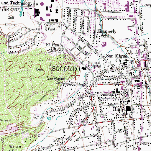 Topographic Map of Town of Socorro, NM