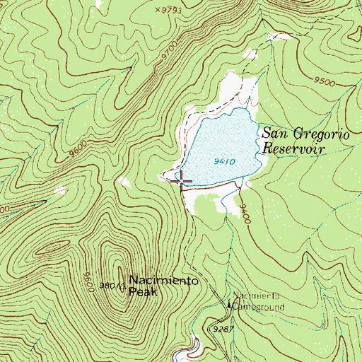 Topographic Map of San Gregorio Reservoir Dam, NM