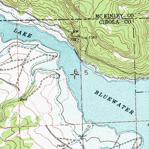 Topographic Map of Bluewater Lake, NM