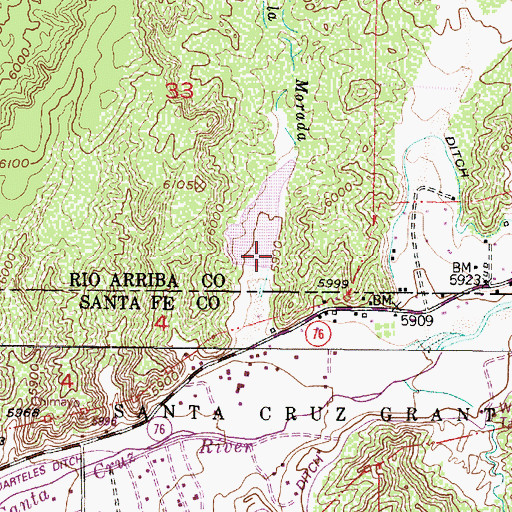 Topographic Map of Santa Cruz Site Number Five Dam, NM