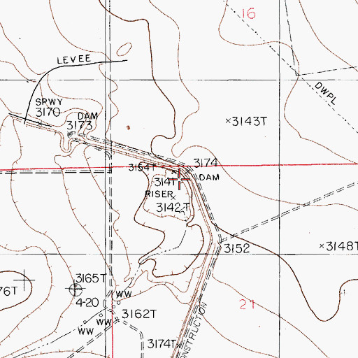 Topographic Map of Cass Draw Site Number One Dam, NM