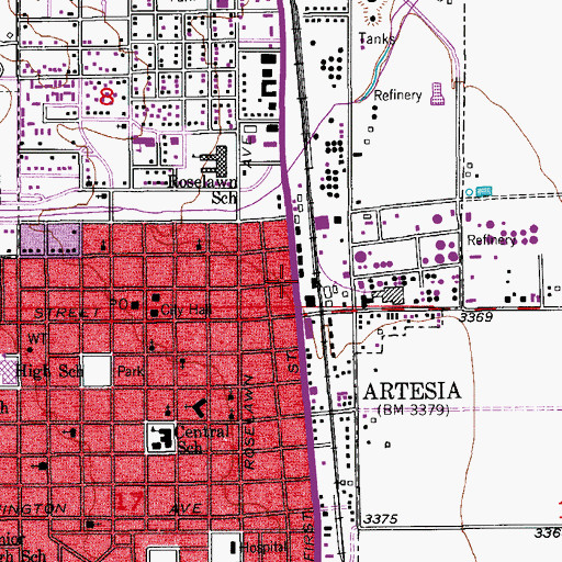 Topographic Map of The Artesia Hotel (historical), NM