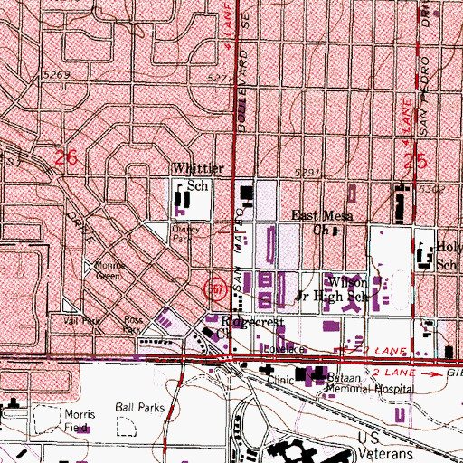 Topographic Map of Parkland Hills Shopping Center, NM