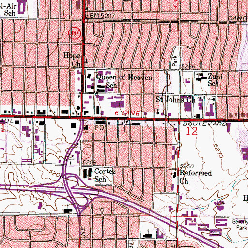 Topographic Map of Menaul Shopping Center, NM