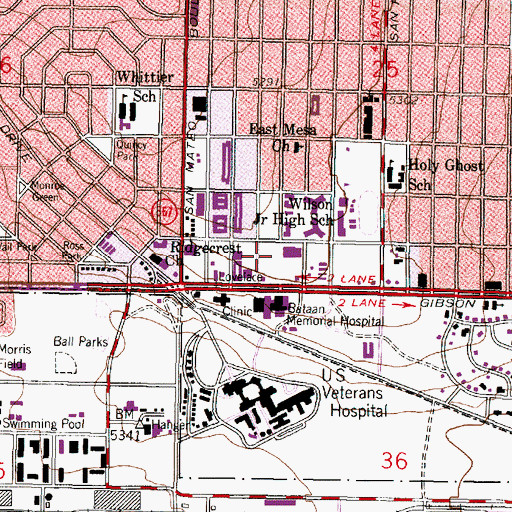 Topographic Map of Siesta Hills Shopping Center, NM