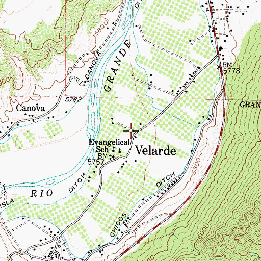 Topographic Map of Velarde, NM