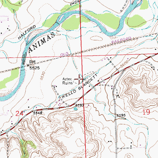 Topographic Map of Aztec Ruins, NM