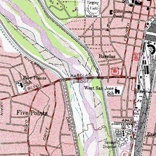 Topographic Map of Barelas Bridge, NM