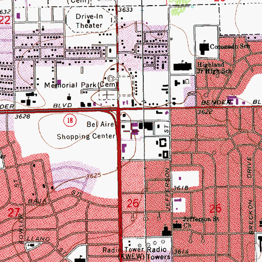 Topographic Map of Bel Aire Shopping Center, NM