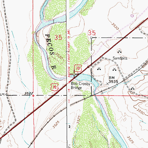 Topographic Map of Bob Crosby Bridge, NM