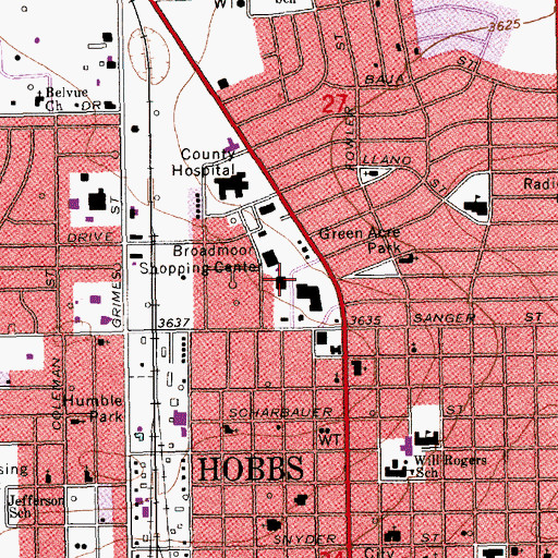 Topographic Map of Broadmoor Shopping Center, NM