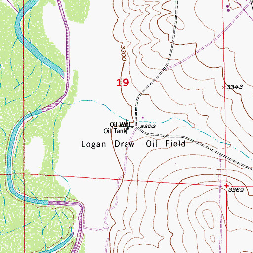 Topographic Map of Logan Draw Oil Field, NM