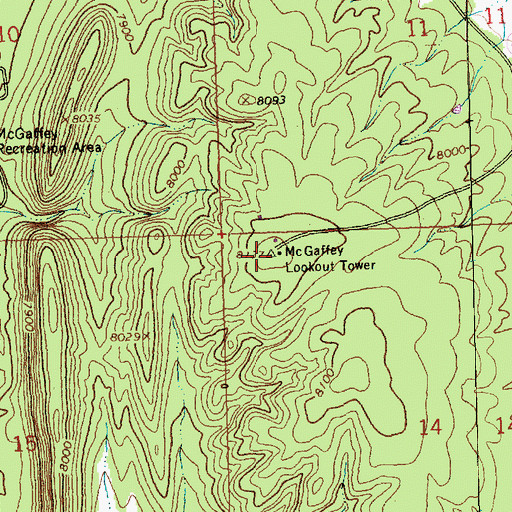 Topographic Map of McGaffey Lookout Tower, NM