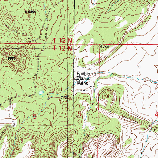 Topographic Map of Pueblo Blanco Ruins, NM