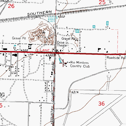 Topographic Map of Rio Mimbres Country Club, NM