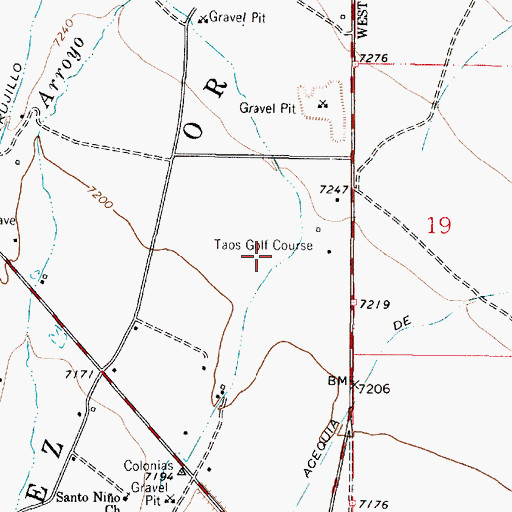 Topographic Map of Taos Golf Course, NM
