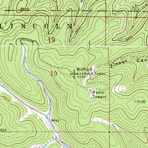 Topographic Map of Wofford Lookout Tower, NM
