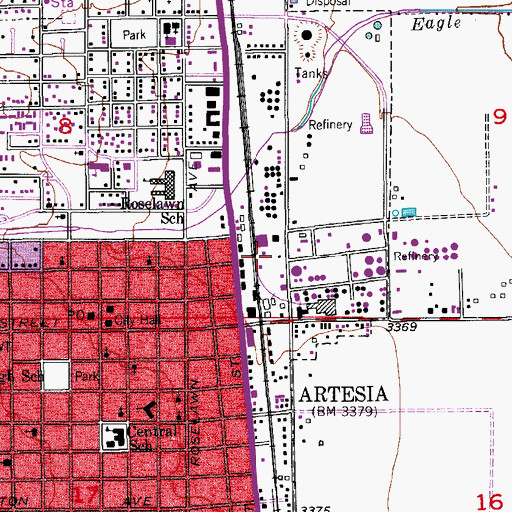 Topographic Map of Pecos Valley Railroad Depot, NM