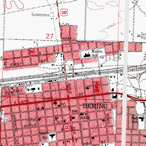 Topographic Map of Southern Pacific Railroad Union Depot, NM