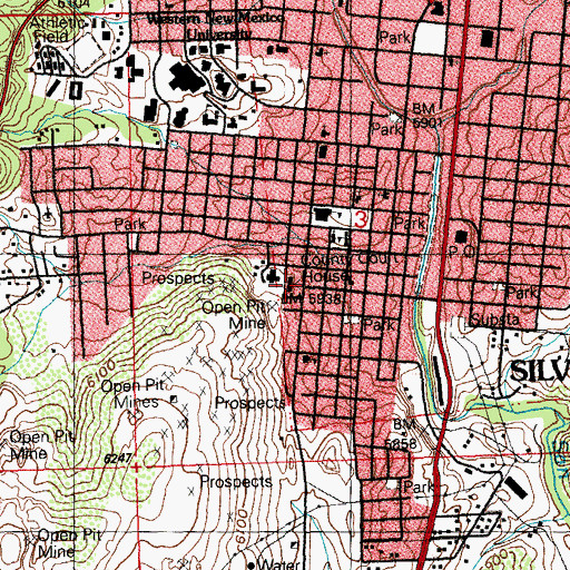 Topographic Map of Silver City Public Library, NM