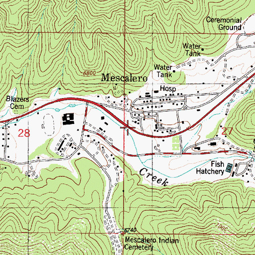 Topographic Map of Mescalero Community Center Library, NM