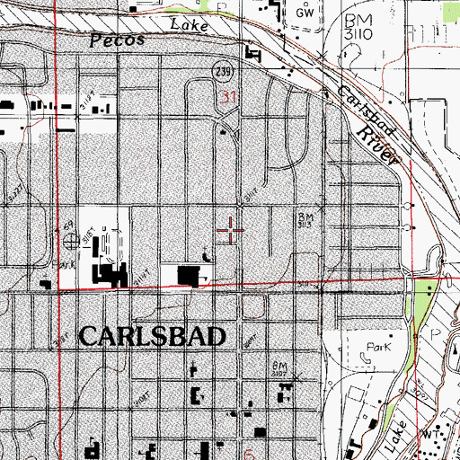 Topographic Map of Carlsbad Municipal Fine Arts Center and Museum, NM