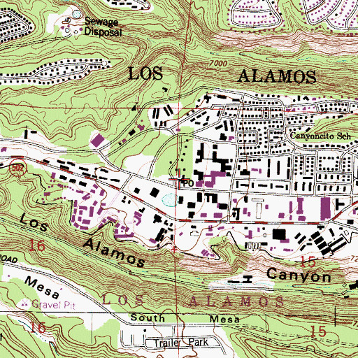Topographic Map of Fuller Lodge Art Center, NM