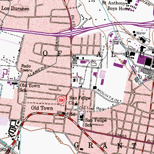 Topographic Map of Old Town Mercado Center, NM