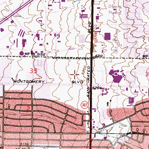 Topographic Map of Montgomery Plaza Mall, NM