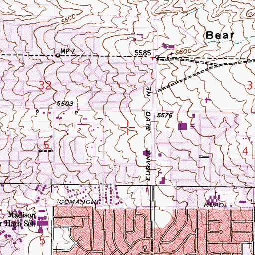 Topographic Map of Sierra Vista Shopping Center, NM