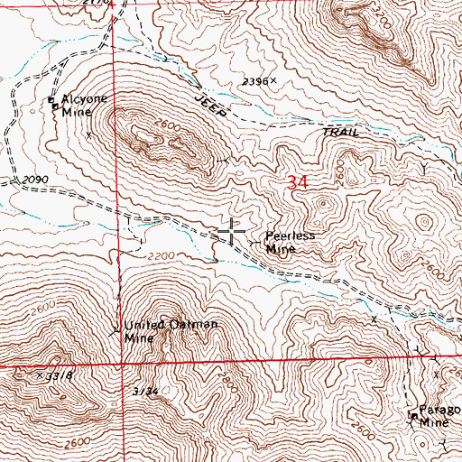 Topographic Map of Peerless Mine, AZ