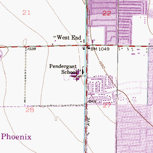 Topographic Map of Pendergast Elementary School, AZ