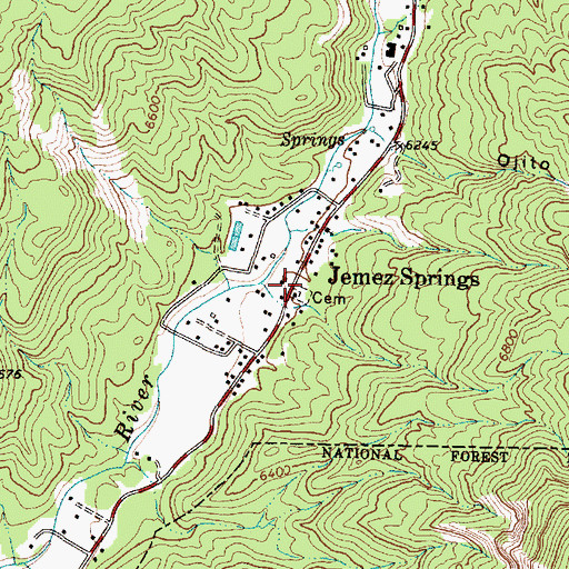 Topographic Map of Jemez Springs Catholic Cemetery, NM