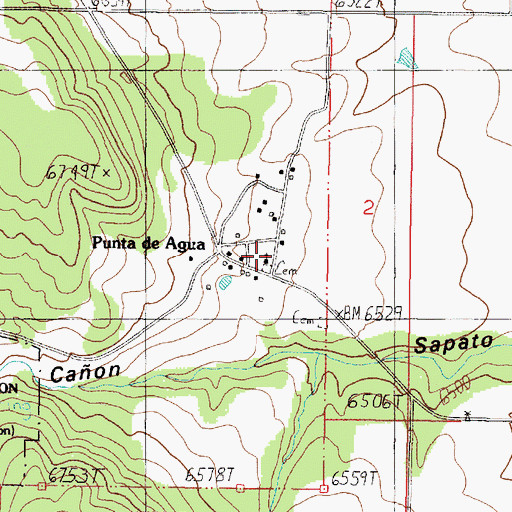 Topographic Map of Punta de Agua Catholic Cemetery, NM