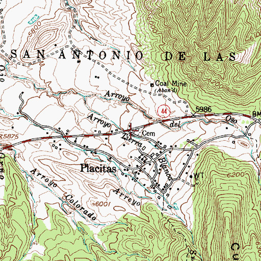 Topographic Map of Placitas Cemetery, NM