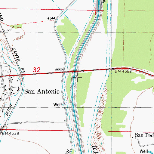 Topographic Map of San Antonio on the Camino Real Historic Marker, NM