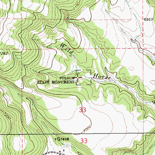 Topographic Map of Folsom Archaeological Site Historical Marker, NM