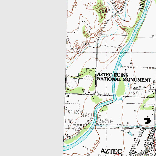 Topographic Map of Aztec Ruins National Monument Historical Marker, NM