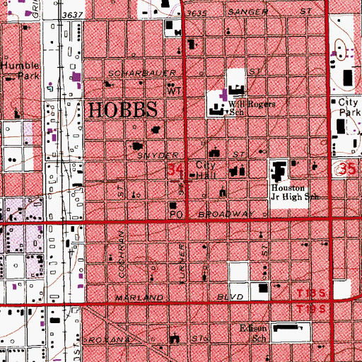 Topographic Map of Hobbs Historical Marker, NM